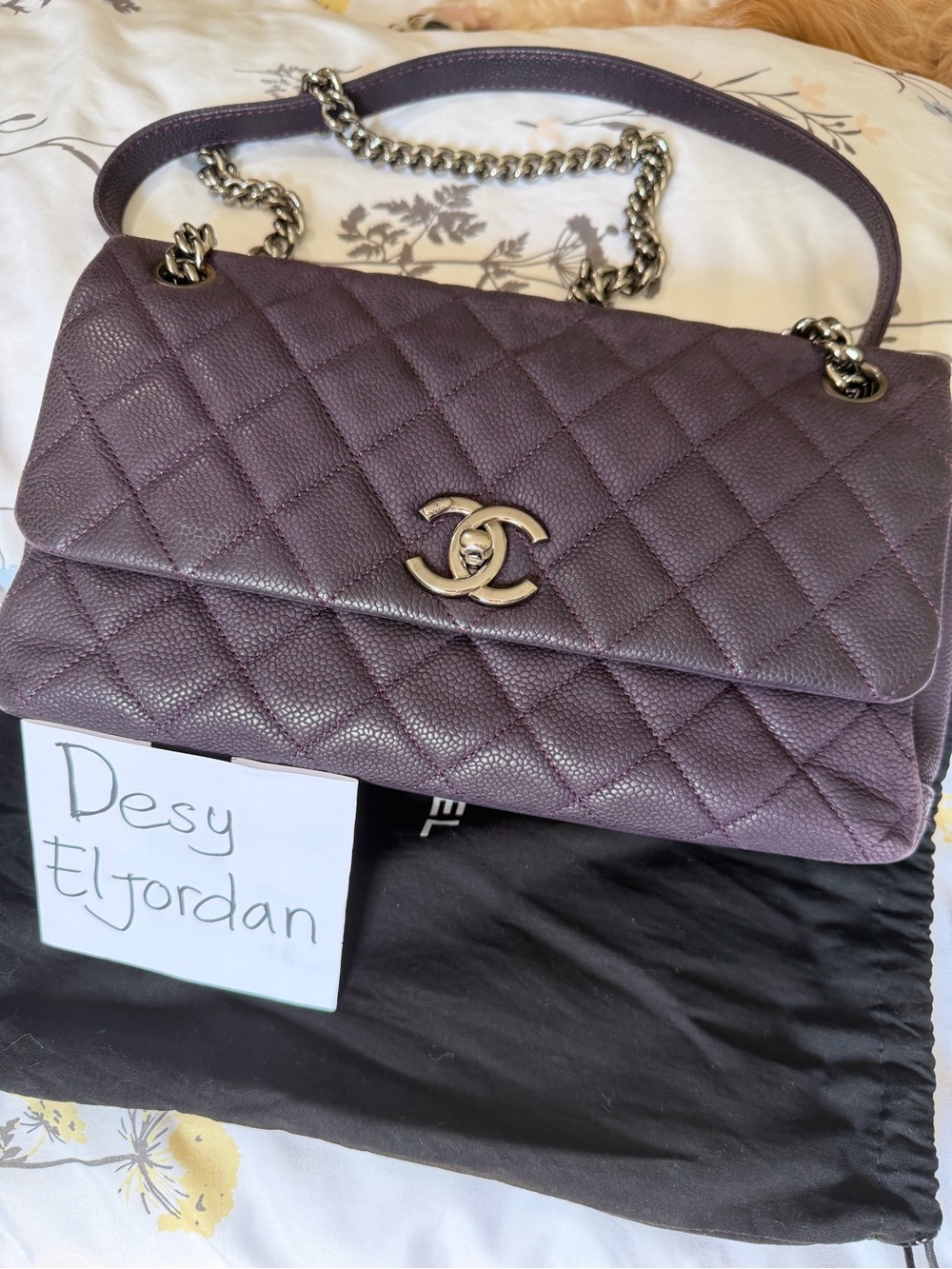 CHANEL Quilted Shoulder Bag Lady Pearly in Deep Plum with Silver Hardware
